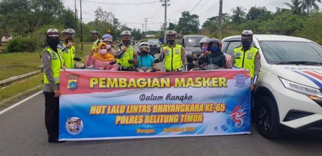 
					Sat Lantas Beltim Meriahkan HUT Lantas Dengan Berbagi Masker dan Bakti Sosial