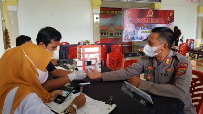 
					Gelar Baksos Dalam Rangka Hari Bhayangkara Ke-75, Polres Belitung Timur Targetkan 50 Kantong Donor Darah