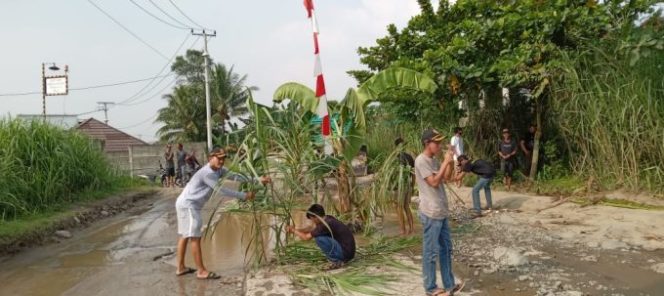 
					Kesal Tak Kunjung Diperbaiki, Warga Lakukan Aksi Protes Dengan Taman Pohon Pisang dan Mancing Ditengah Jalan