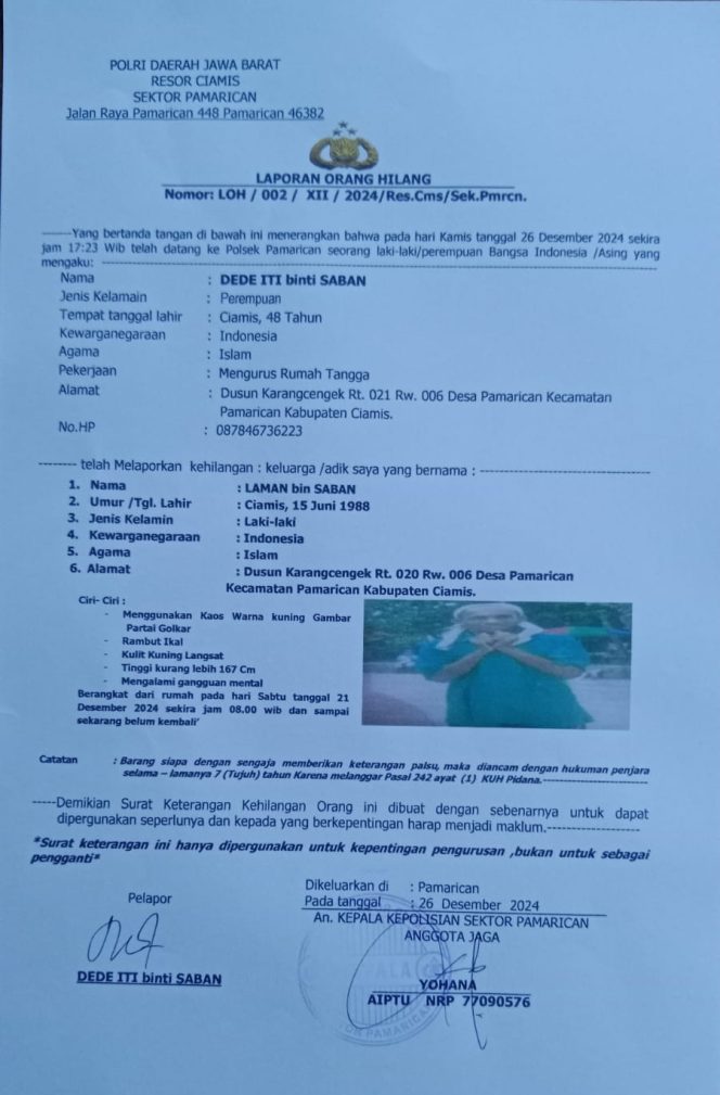 
					Pria Warga Pamarican Dilaporkan Hilang, Keluarga Harap Bantuan Masyarakat